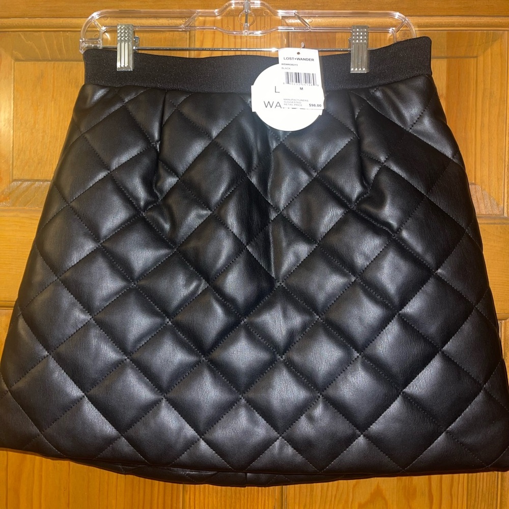 Lost + Wander Black Quilted Bubble Mini Skirt